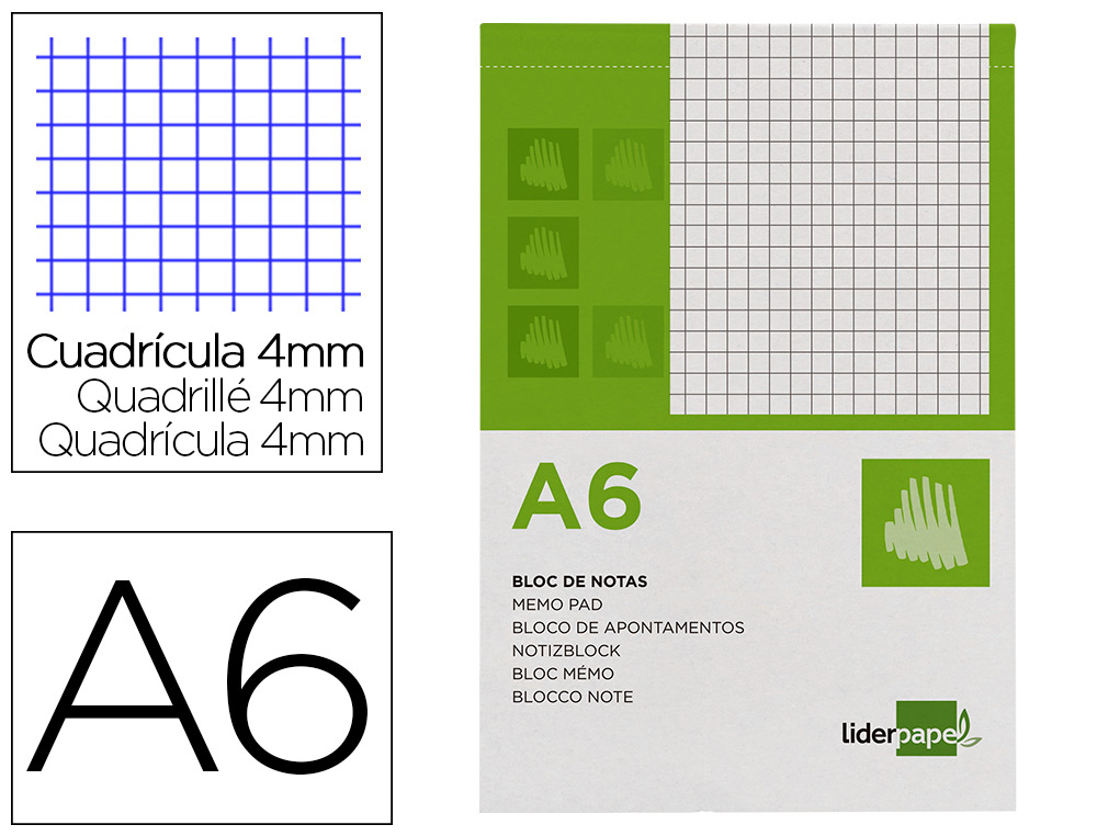BLOCO DE APONTAMENTOS LIDERPAPEL DIN A6 80 F QUADRICULADO