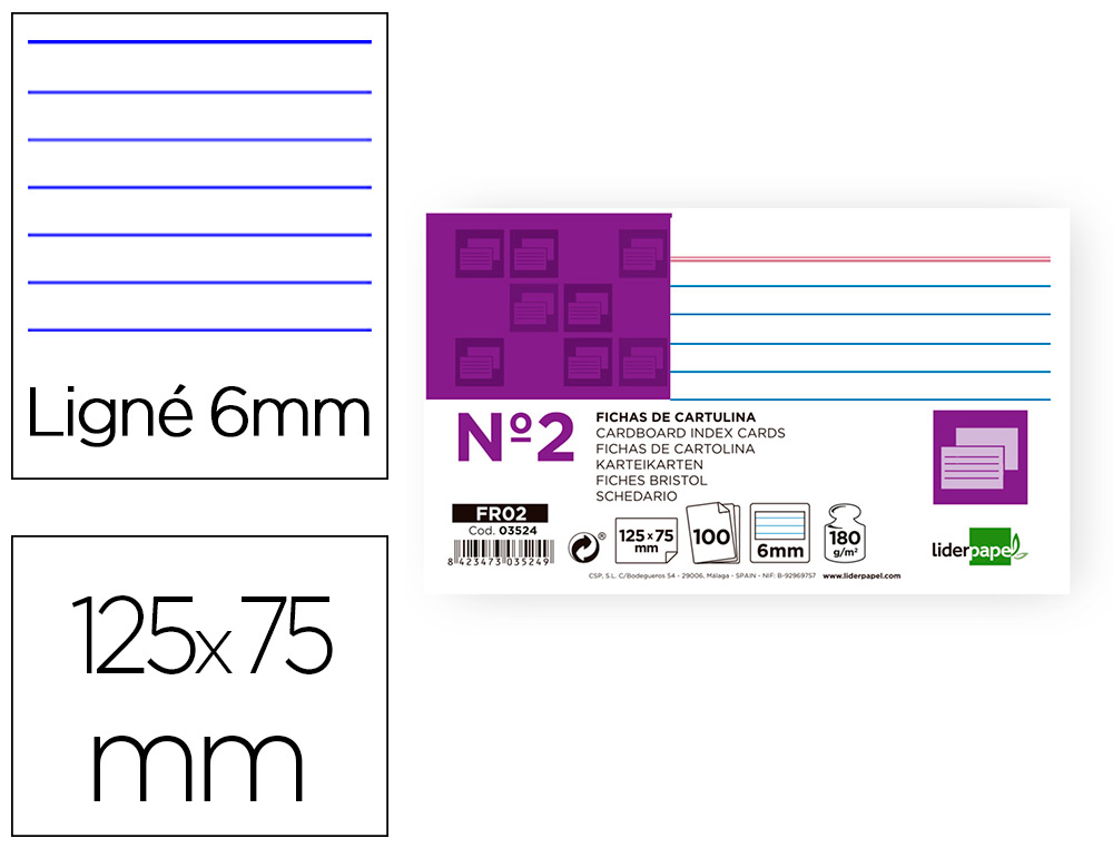 FICHAS EM CARTOLINA, EMB. COM 100, 75X125 MM, PAUTADO