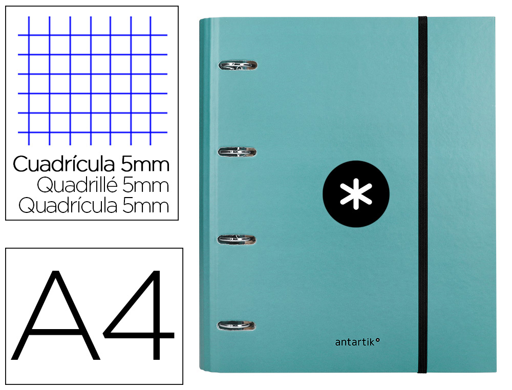 PASTA ANTARTIK COM RECARGA E ABA DIN A4 QUADRICULA 5MM FORRADA 4 ANEIS 40MM COR MENTA