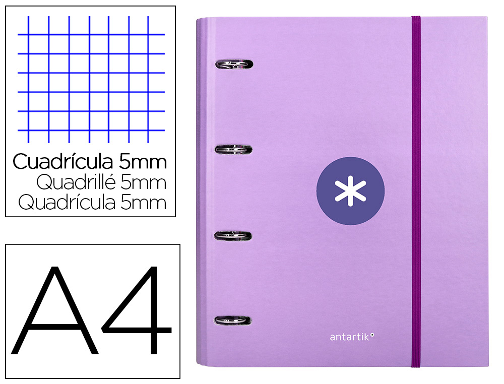 PASTA ANTARTIK COM RECARGA E ABA DIN A4 QUADRICULA 5MM FORRADA 4 ANEIS 40MM COR LAVANDA