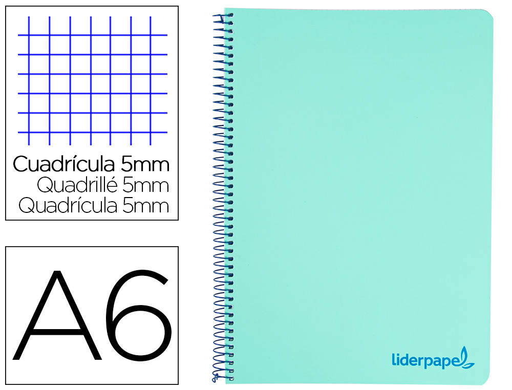 CADERNO ESPIRAL LIDERPAPEL WONDER MICRO DIN A6 CAPA PLASTICO 120 F 90 GR QUADRICULA 5MM 4 BANDAS DE CORES COR VERDE