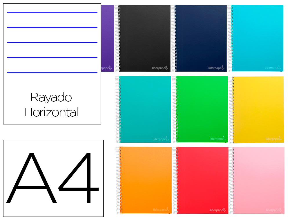 CADERNO ESPIRAL LIDERPAPEL DIN A4 JOLLY CAPA FORRADA 140 F 75 GR PAUTADO 5 BANDAS DE CORES 4 FUROS CORES SORTIDAS