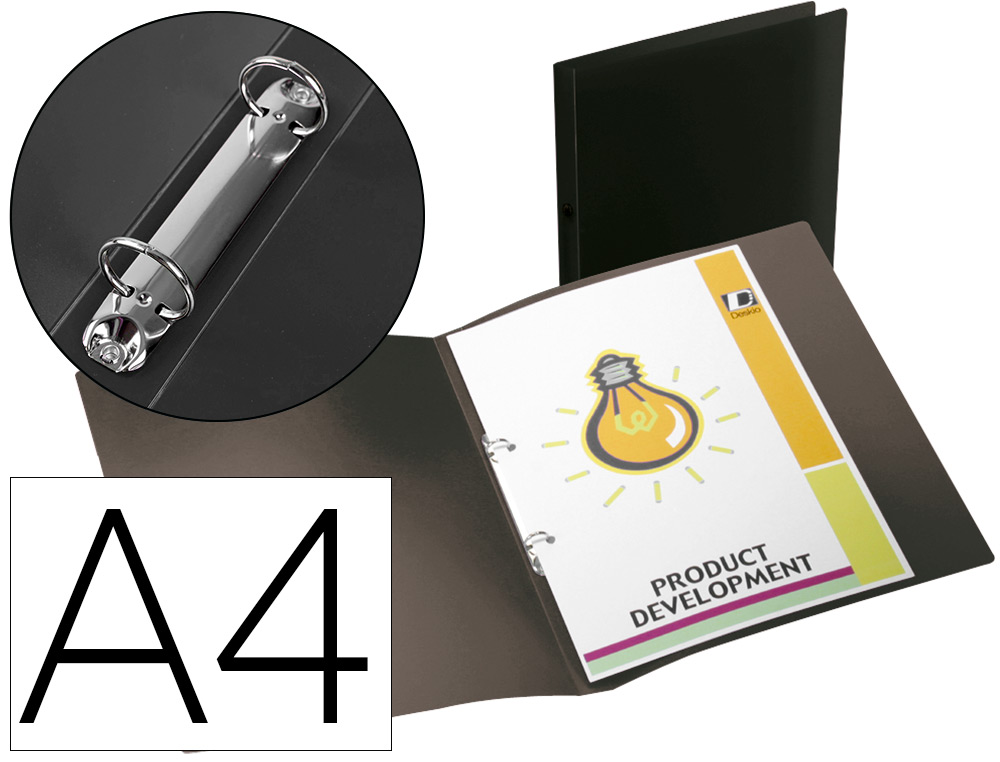 PASTA LIDERPAPEL POLIPROPILENO DIN A4 2 ANEIS REDONDOS MINI 15 MM PRETO OPACO