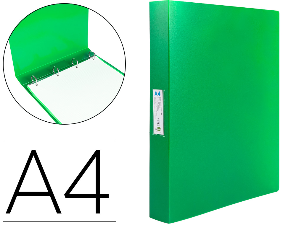 PASTA LIDERPAPEL POLIPROPILENO DIN A4 4 ANEIS 25 MM MISTOS VERDE MAA OPACO