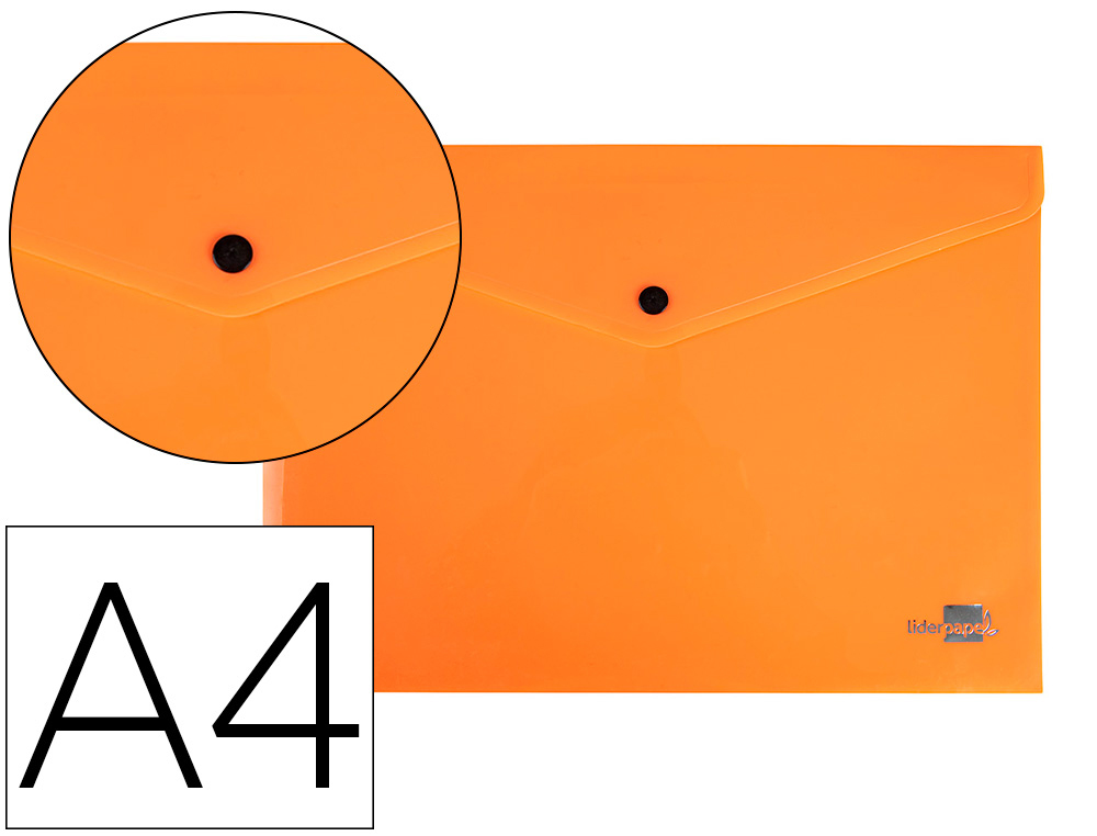 BOLSA PORTA DOCUMENTOS LIDERPAPEL COM MOLA DIN A4 LARANJA FLUOR OPACO 50 FOLHAS