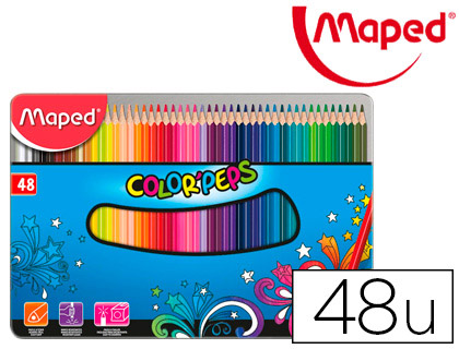 LAPIS DE COR MAPED COR PEPS CAIXA METALICA DE 48 LAPIS CORES SORTIDAS