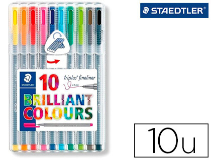 MARCADOR STAEDTLER TRIPLUS BROADLINER 338 ESTOJO PLASTICO DE 10 CORES SORTIDAS