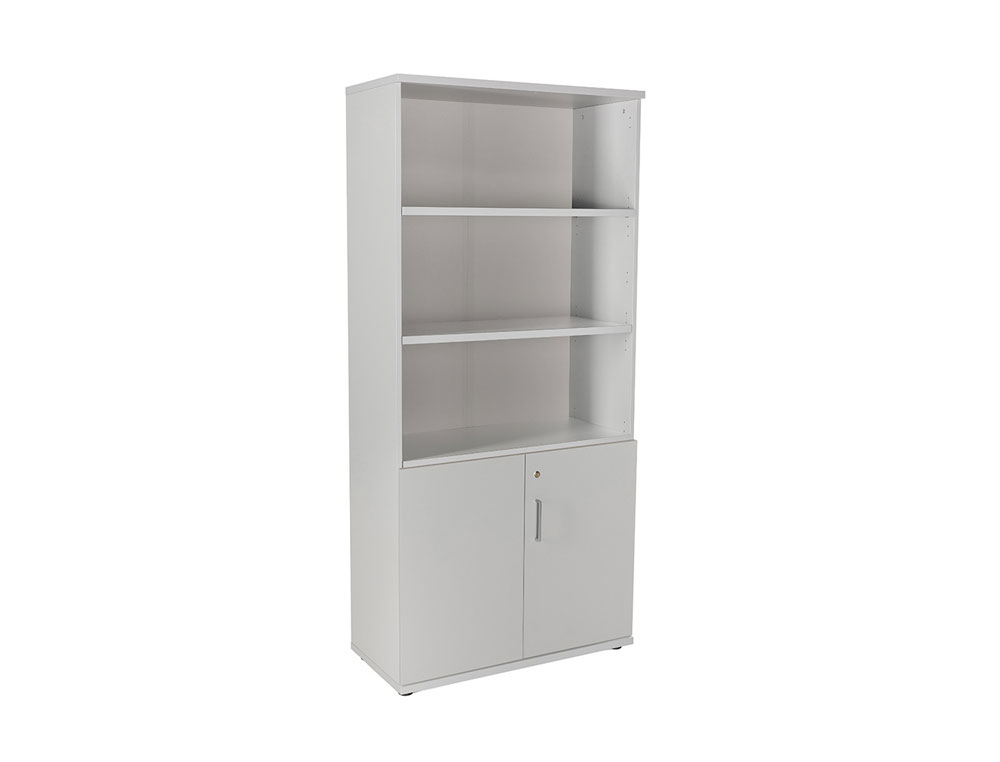 ARMARIO ROCADA COM TRES ESTANTES E DOIS PORTAS INFERIORES SERIE STORE 195X90X45 CM ACABAMENTO AB02 ALUMINIO/CINZA