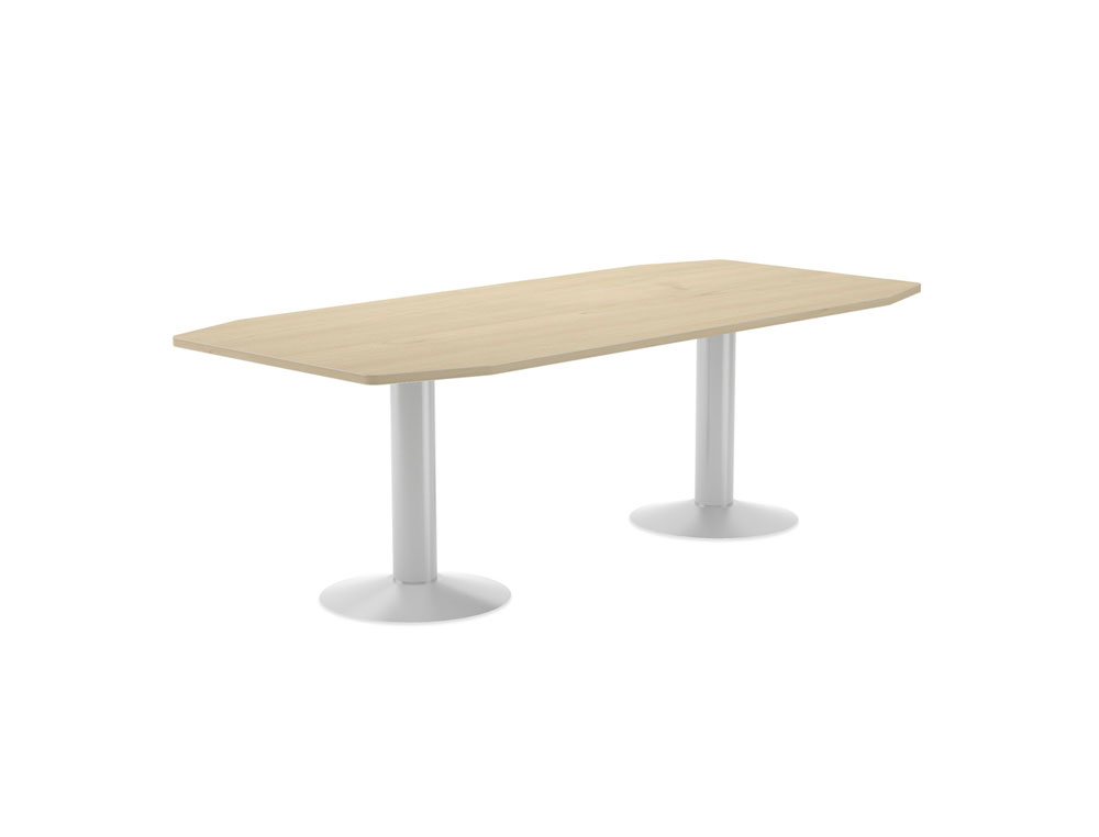 MESA DE REUNIAO ROCADA MEETING 3003ATW01 ESTRUTURA COM COLUNA DUPLO ACO BRANCO TABULEIRO EM MADEIRA FAIA 220X100X72 CM