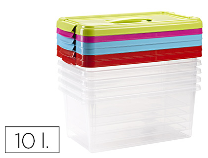 CAIXA MULTIUSOS PLASTICO 10 L N 24 TAMPA DE COR COM ASA 385X230X175 MM