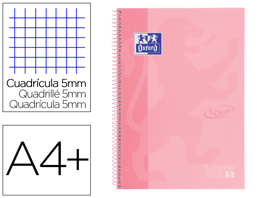 CADERNO ESPIRAL OXFORD EBOOK 1 SCHOOL TOUCH TE DIN A4+ 80 FOLHAS QUADRICULA 5 MM COM MARGEM FLAMINGO PASTEL