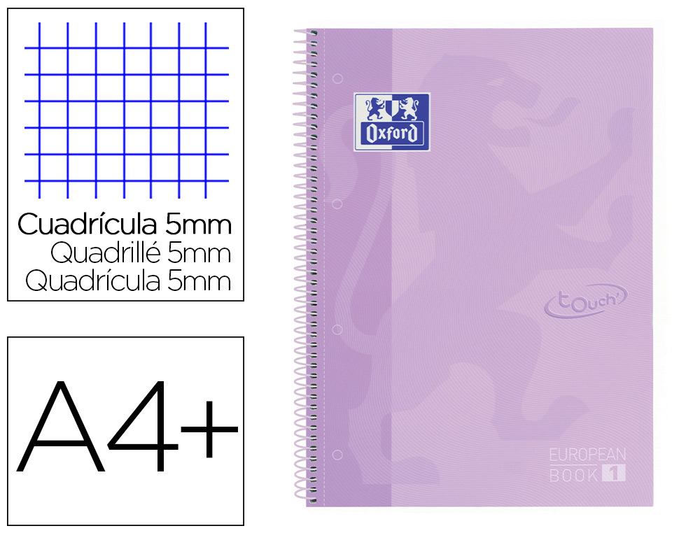 CADERNO ESPIRAL OXFORD EBOOK 1 SCHOOL TOUCH TE DIN A4+ 80 FOLHAS QUADRICULA 5 MM COM MARGEM MALVA PASTEL