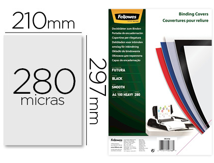 CAPA DE ENCADERNACAO FELLOWES POLIPROPILENO DIN A4 PRETA 280 MICRONS PACK DE 100 UNIDADES