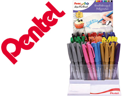 CANETA PINCEL PENTEL TOUCH PARA CALIGRAFIA EXPOSITOR COM 75 UNIDADES