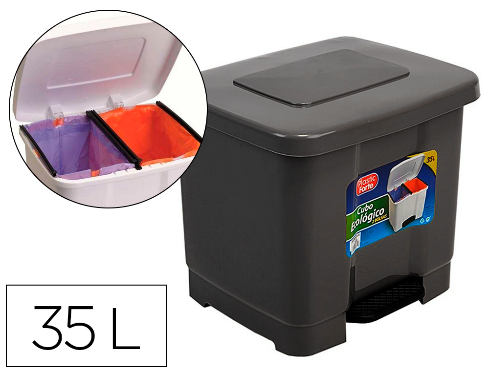 CONTENTOR PLASTICFORTE PLASTICO COM PEDAL 2 COMPARTIMENTOS 35 LITROS CINZA ESCURO