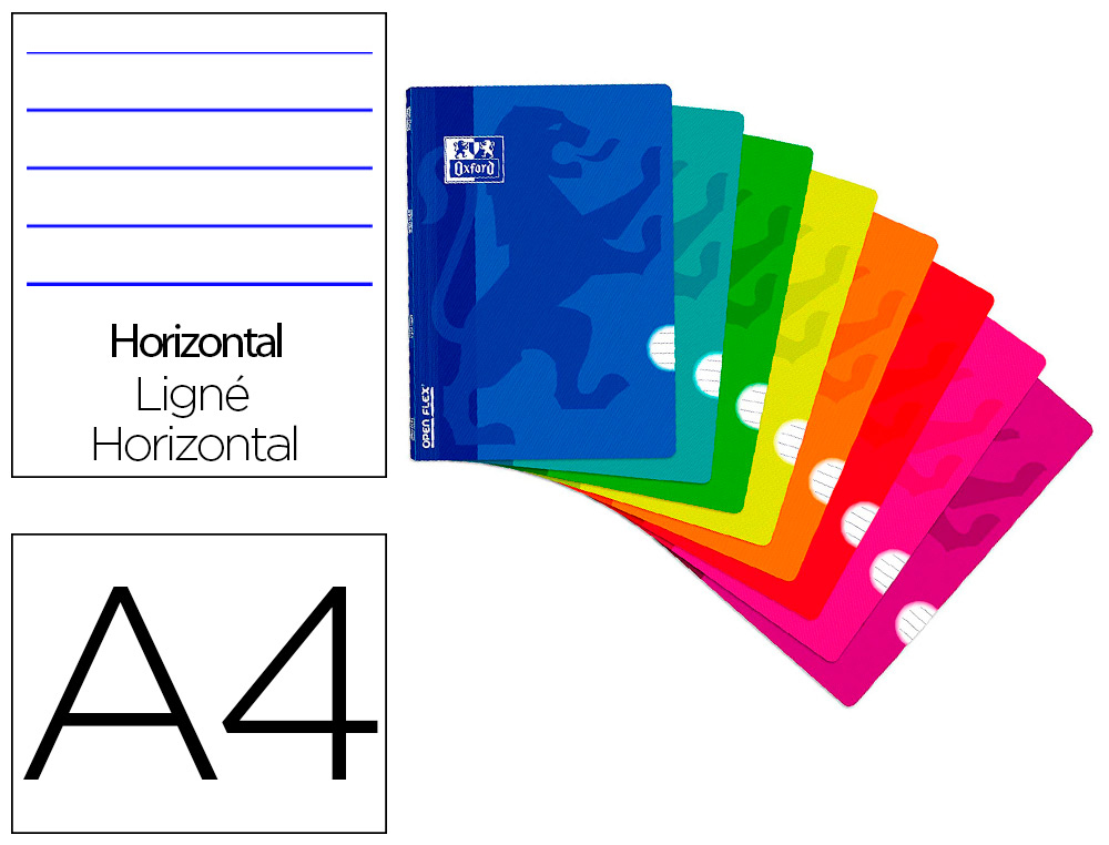CADERNO AGRAFADO OXFORD OPENFLEX CAPA PLASTICO DIN A4 48 FOLHAS PAUTADO ASIGNATURA NATURAL CORES SORTIDAS