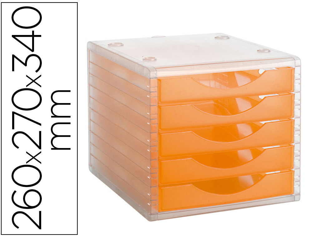 BLOCO DE SECRETARIA ARCHIVO 2000 EMPILHAVEL 5 GAVETAS LARANJA TRANSLUCIDO 260X270X340 MM