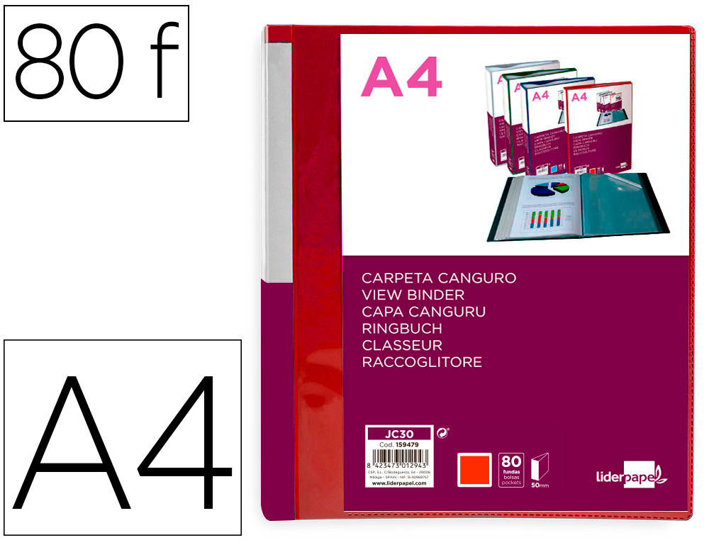 PASTA CANGURU LIDERPAPEL 80 BOLSAS POLIPROPILENO DIN A4 VERMELHO TRANSLUCIDO CAPA E LOMBADA PERSONALIZAVEL