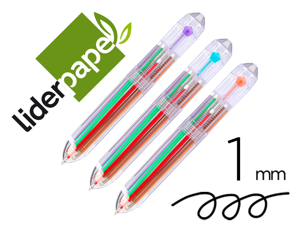 ESFEROGRAFICA LIDERPAPEL 10 EM 1 CORPO TRANSPARENTE 10 CORES 1 MM RETRATIL