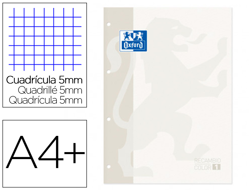 RECARGA COR 1 OXFORD DIN A4+ 80 FOLHAS 90 GR QUADRICULA 5 MM 4 FUROS COR BRANCO