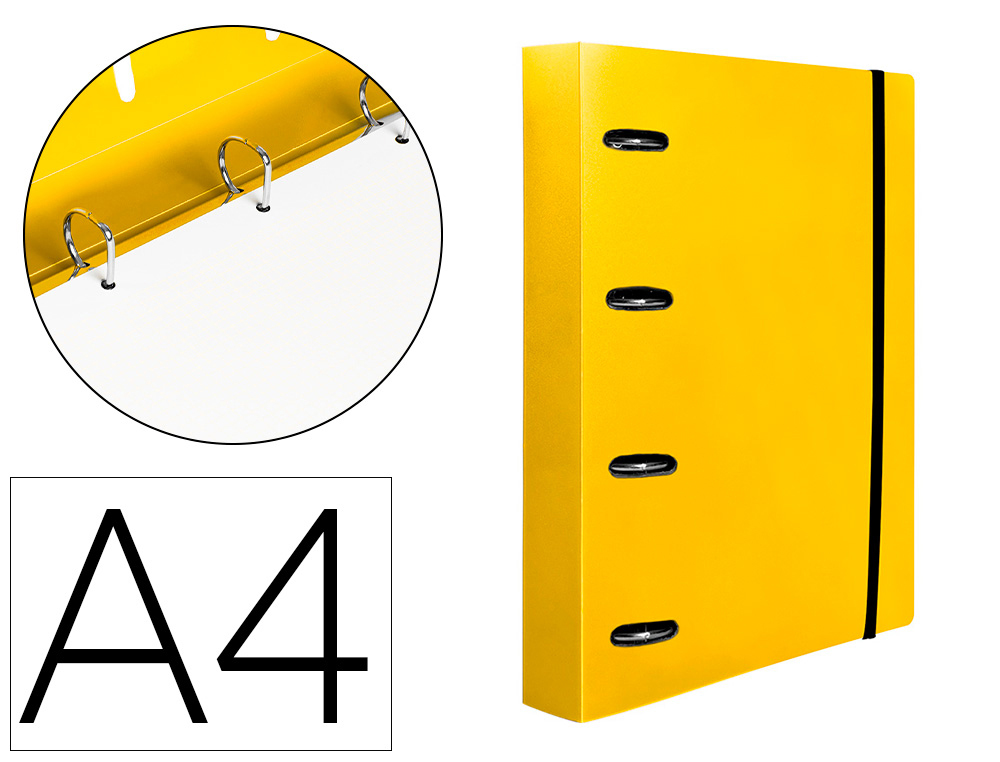 PASTA LIDERPAPEL COM RECARGA POLIPROPILENO DIN A4 4 ANEIS 40MM QUADRICULA 5MM AMARELO OPACO