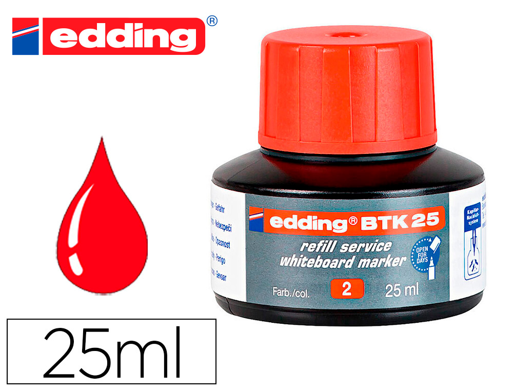 TINTA MARCADOR EDDING QUADRO BRANCO BTK-25 COR VERMELHO FRASCO DE 25 ML