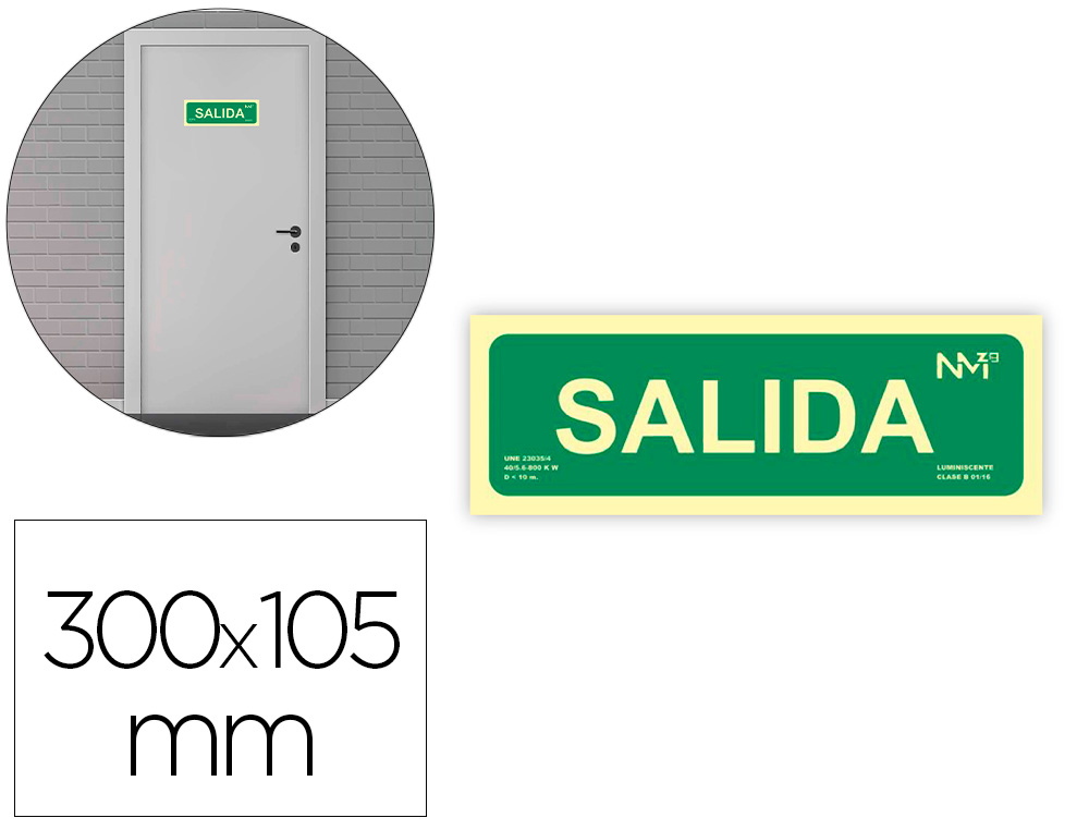 PICTOGRAMA ARCHIVO 2000 SAIDA PVC VERDE LUMINISCENTE 300X105 MM PACK DE 2 UNIDADES