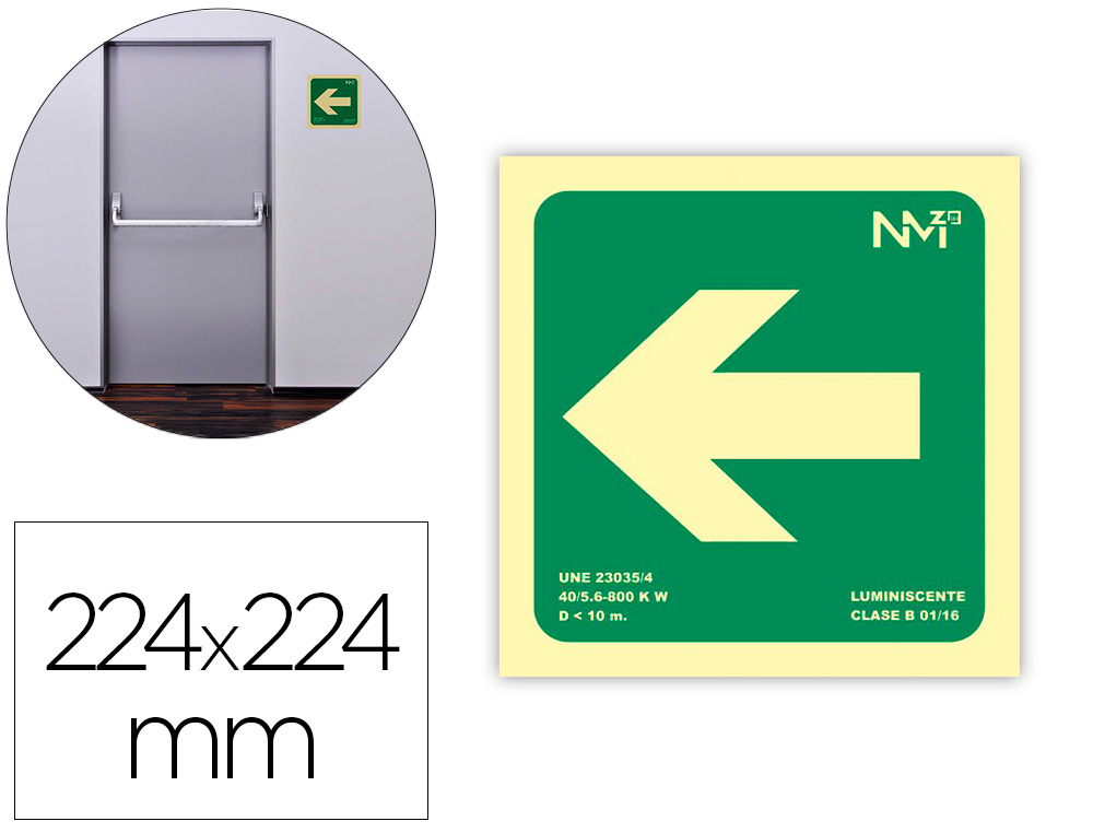 PICTOGRAMA ARCHIVO 2000 SETA ESQUERDA PVC VERDE LUMINISCENTE 224X224 MM