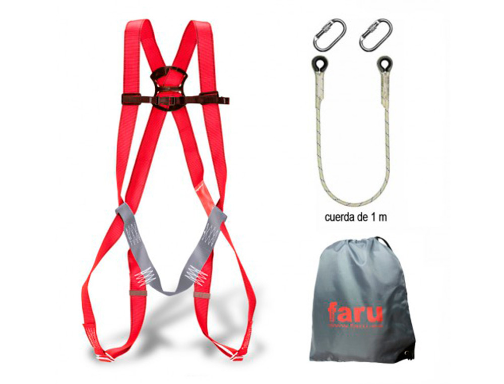 CONJUNTO ANTI-QUEDA FARU ARNES P01 + CORDA C170 + 2 MOSQUETOES VIROLA + BOLSA PORTA ARNES