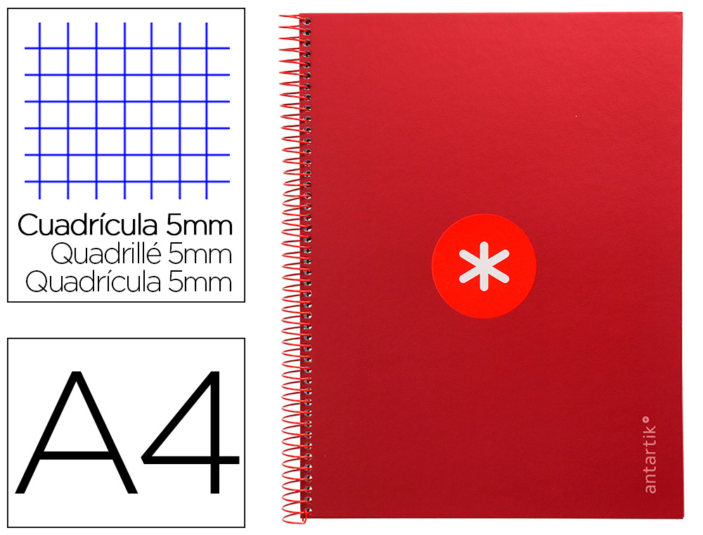 CADERNO ESPIRAL A4 MICRO ANTARTIK CAPA FORRADA 80F 90 GR QUADRICULA 5MM 1 BANDA 4 FUROS COR FRAMBOESA