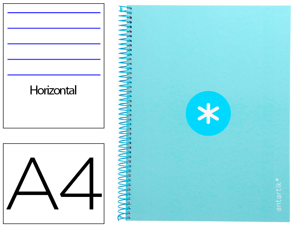 CADERNO ESPIRAL A4 MICRO ANTARTIK CAPA FORRADA 80F 90 GR HORIZONTAL 1 BANDA 4 FUROS COR CELESTE