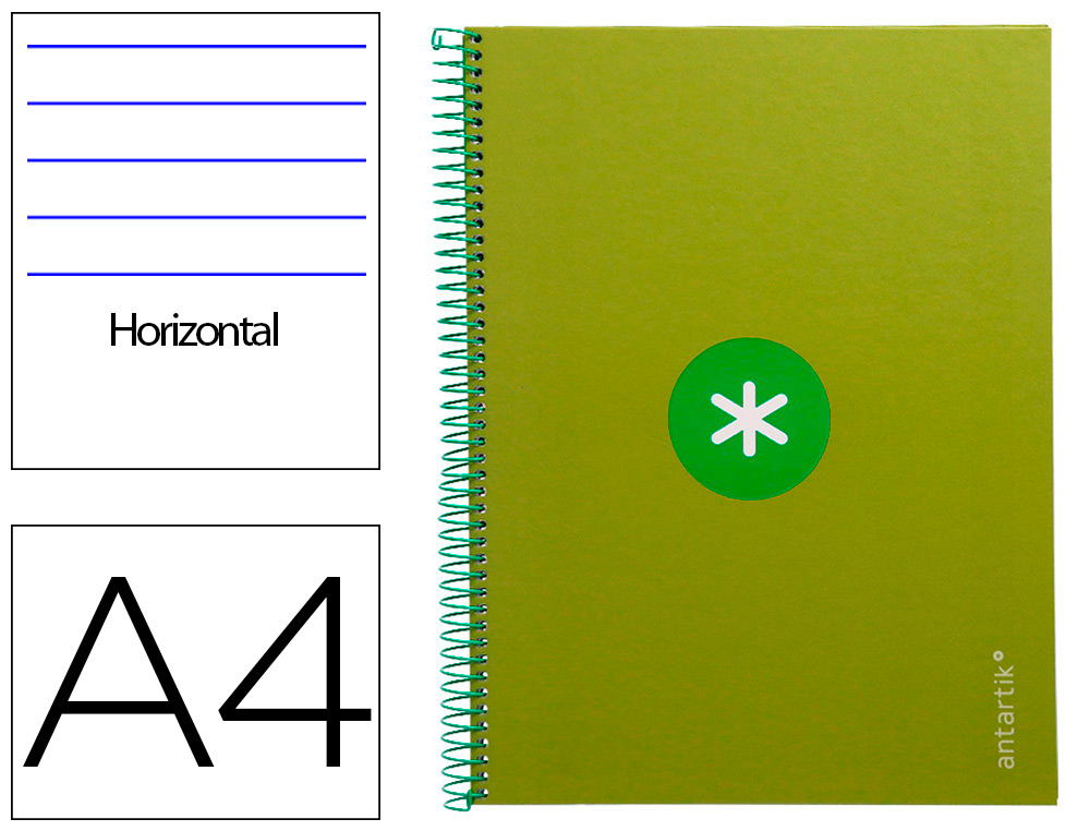 CADERNO ESPIRAL A4 MICRO ANTARTIK CAPA FORRADA 80F 90 GR HORIZONTAL 1 BANDA 4 FUROS COR VERDE