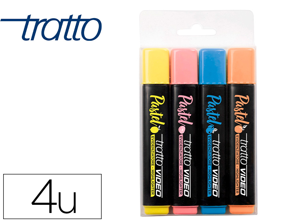 MARCADOR TRATTO VIDEO PASTEL FLUORESCENTE BLISTER DE 4 UNIDADES CORES SORTIDAS