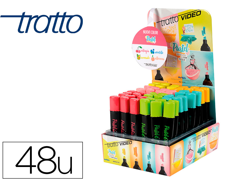 MARCADOR TRATTO VIDEO PASTEL FLUORESCENTE EXPOSITOR DE 48 UNIDADES CORES SORTIDAS