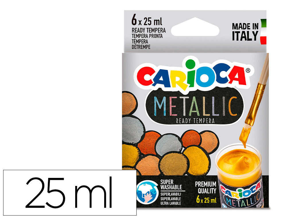 GUACHE ESCOLAR CARIOCA METALLIC FRASCO 25 ML CAIXA DE 6 CORES SORTIDAS