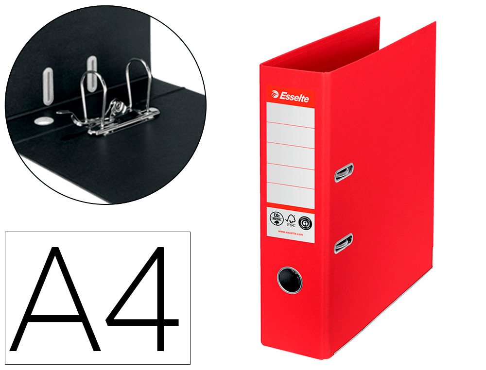 PASTA DE ARQUIVO DE ALAVANCA ESSELTE Nº1 CO2 NEUTRAL DIN A4 CARTAO FORRADO LOMBADA 75 MM VERMELHO VIVO