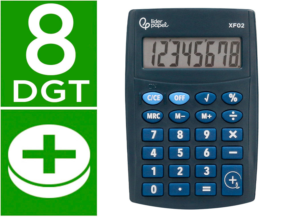 CALCULADORA LIDERPAPEL DE BOLSO XF02 8 DIGITOS PILHAS COR AZUL 99X64X9 MM
