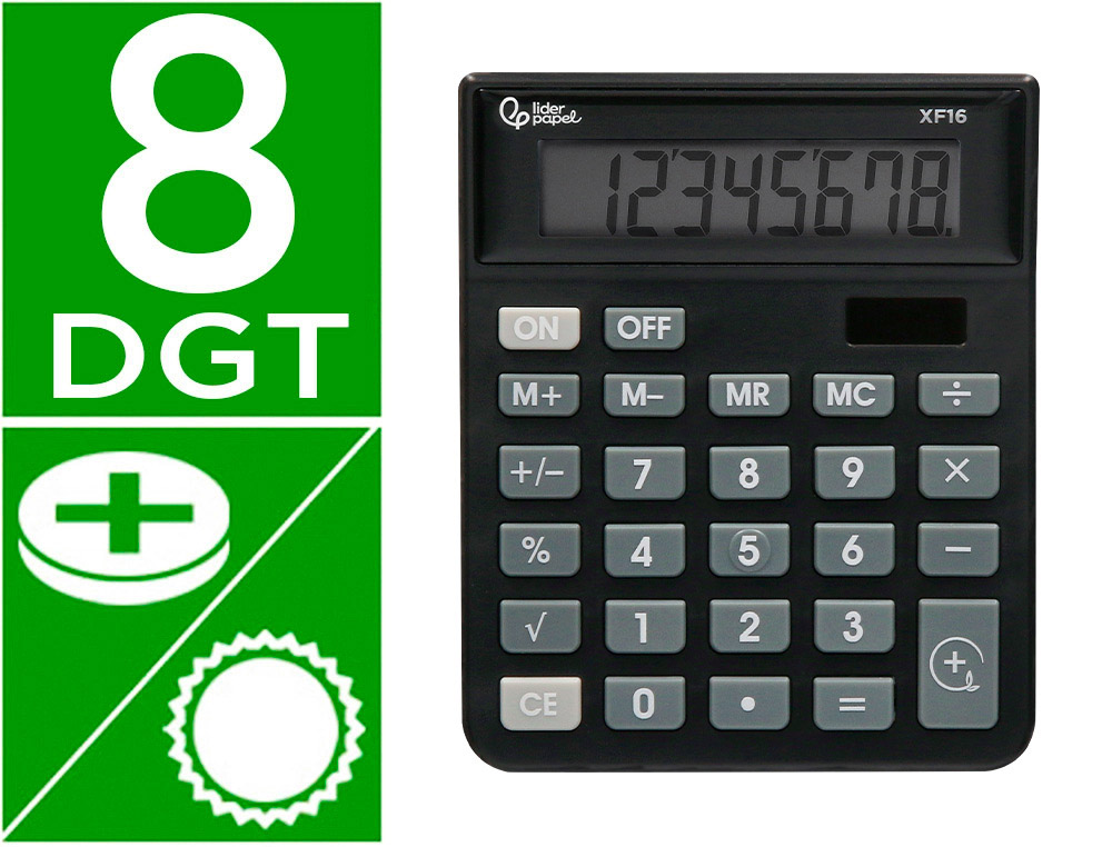 CALCULADORA LIDERPAPEL DE SECRETARIA XF16 8 DIGITOS SOLAR E PILHAS COR PRETO 127X105X24 MM