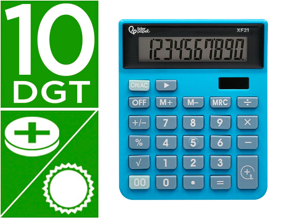 CALCULADORA LIDERPAPEL DE SECRETARIA XF21 10 DIGITOS SOLAR E PILHAS COR AZUL 127X105X24 MM