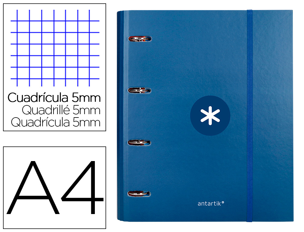 PASTA ANTARTIK COM RECARGA E ABA DIN A4 QUADRICULA 5MM FORRADA 4 ANEIS 40MM COR AZUL ESCURO