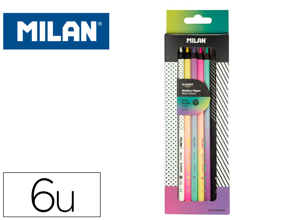 LAPIS DE COR MILAN SUNSET MINA GROSSA 3,5 MM CAIXA DE 6 UNIDADES CORES SORTIDAS