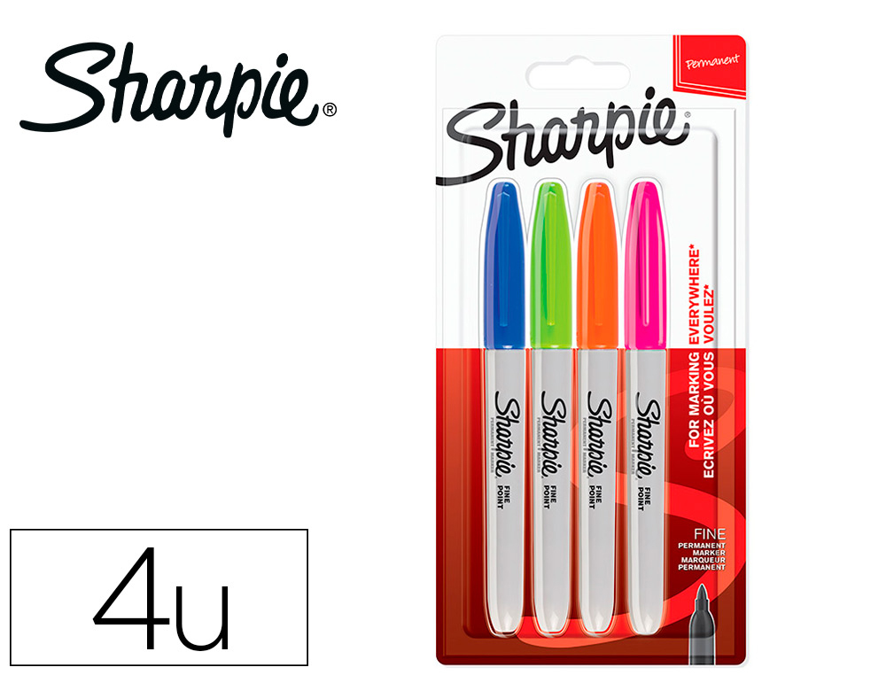 MARCADOR SHARPIE PERMANENTE FINO PONTA 1 MM BLISTER 4 UNIDADES CORES FANTASIA SORTIDAS
