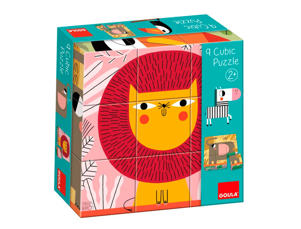 PUZZLE GOULA CUBOS DE CARTAO ANIMAIS SELVA 6 CENAS DIFERENTES 9 PECAS
