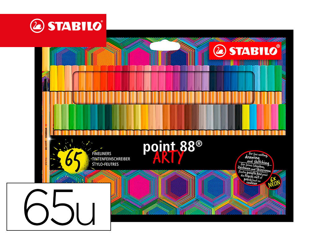MARCADOR STABILO PONTA DE FIBRA POINT 88 ARTY LINE ESTOJO CARTAO DE 65 UNIDADES CORES SORTIDAS
