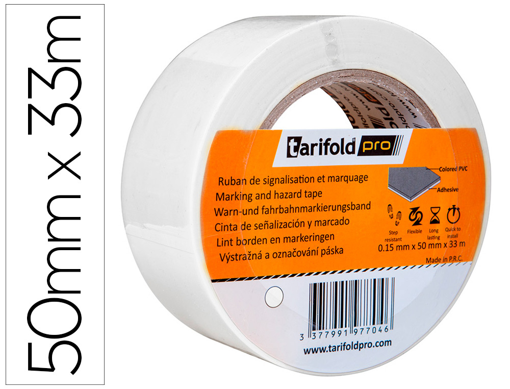 FITA ADESIVA TARIFOLD PARA MARCACAO E SINALIZACAO DE CHAO 33 MT X 50 MM COR BRANCO