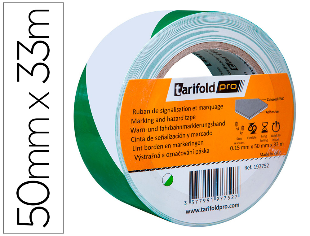 FITA ADESIVA TARIFOLD SEGURANCA PARA MARCACAO E SINALIZACAO DE CHAO 33 MT X 50 MM COR BRANCO/VERDE