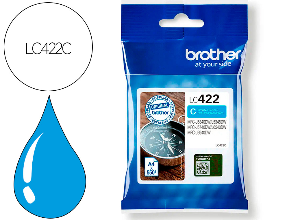 TINTEIRO BROTHER LC-422C CIAN MFC-J5340DW / MFC-J5740DW / MFC-J6540DW / MFC-J6940DW 550 PAGINAS