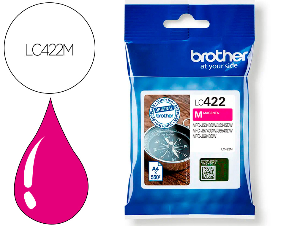 TINTEIRO BROTHER LC-422M MAGENTA MFC-J5340DW / MFC-J5740DW / MFC-J6540DW / MFC-J6940DW 550 PAGINAS
