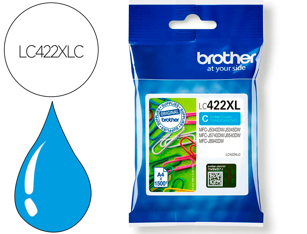 TINTEIRO BROTHER LC-422XLC CIAN MFC-J5340DW / MFC-J5740DW / MFC-J6540DW / MFC-J6940DW 1500 PAGINAS