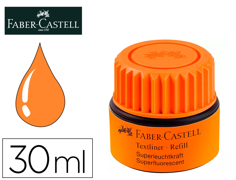 TINTA MARCADOR FABER CASTELL FLUORESCENTE 1549 COM SISTEMA CAPILAR COR LARANJA FRASCO DE 30 ML
